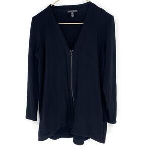 Eileen Fisher Womens Small Black Zip Front Jacket Tencel Blend Long Sleeve